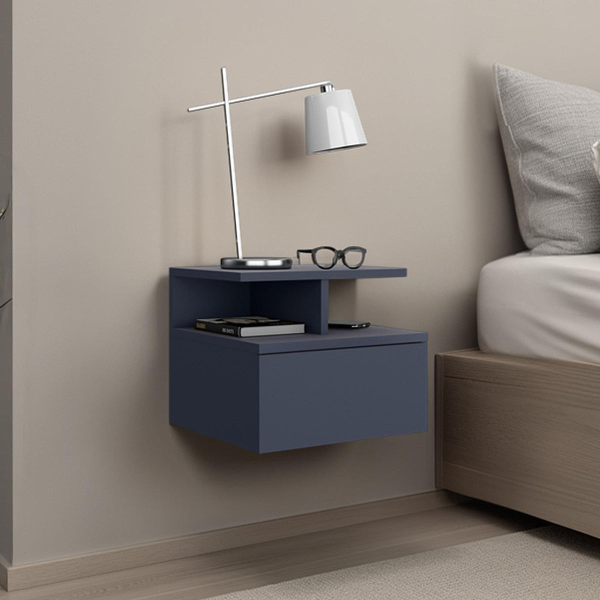 Cosmos Floating Nightstand, With One Drawer And Two Small Below Shelves For Storage or Decor