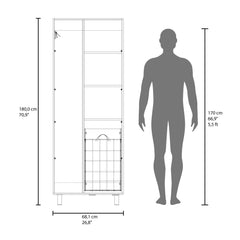 Saturn 71" High Two-Door Broom Closet With Hamper, Four Shelves, Hangers, Storage Closet, Pantry Cabinet