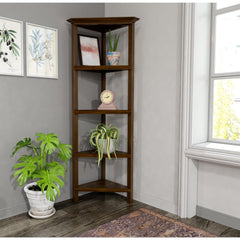 4-Shelf Tall Wood Corner Bookcase with Open Bookshelves, Walnut, 1PC