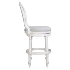 31" Wood Bar Stool with Back and Swivel Upholstered Seat, Farmhouse White, 1PC