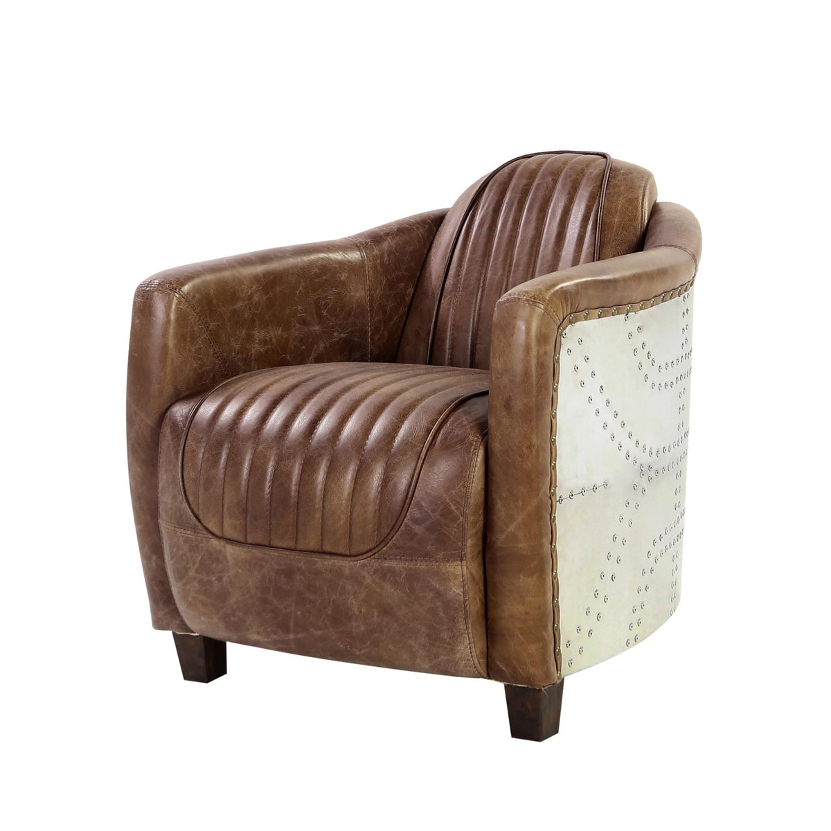 Poseidon Retro Brown Grain Leather & Aluminum Chair