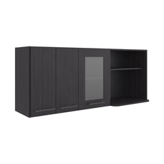 Supernova Wall-Mounted Kitchen Cabinet Organizer with Microwave Space, 4 Doors, Interior Storage Shelves, Open Shelf, and Built-In Dish Holder