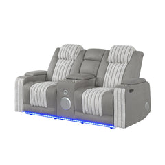 Epic Grey Power Reclining loveseat with Power Headrest, LED and Bluetooth Speaker