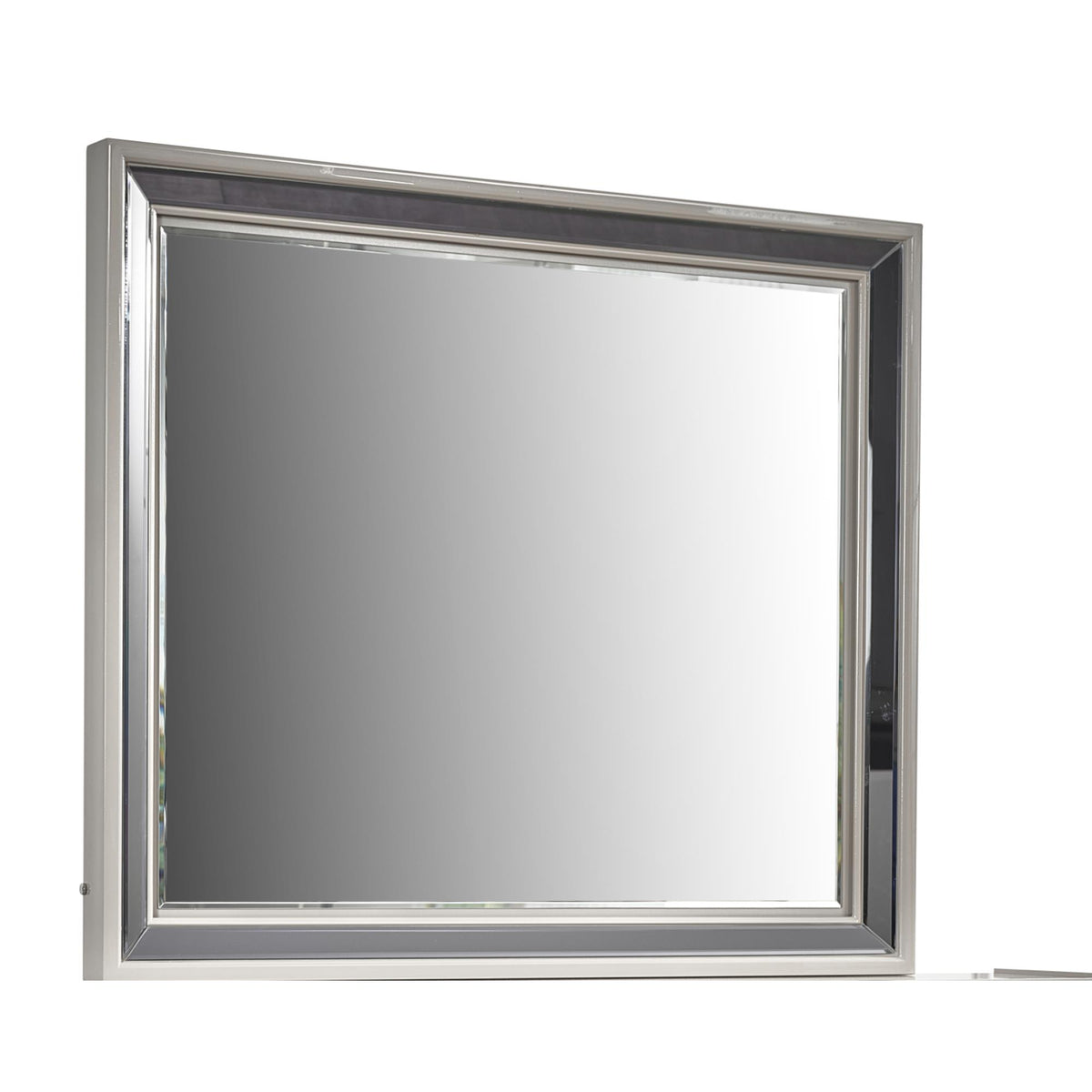 Vista Modern & Contemporary Style Mirror Made with Wood and Gold Accents in River Sand Grey (INCLUDES MIRROR ONLY)