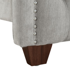 Helen Upholstered Shelter Headboard Bed Set, King, Silver Grey Polyester