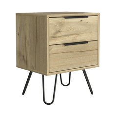 Vault 2 Nightstand , End Table, Side Table Four Legs, Two Drawers -Light Oak