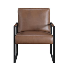 Modern Accent Chair Cushioned Seat Brown Faux Leather Upholstery Black Metal Frame 1pc Style Comfort Durability Elegance Look