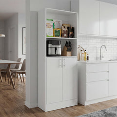 Log Multipurpose Storage Pantry with 2 Upper Open Storage Shelves and, Two Door Cabinet with Interior Storage for Kitchen, Laundry Room or Living Room