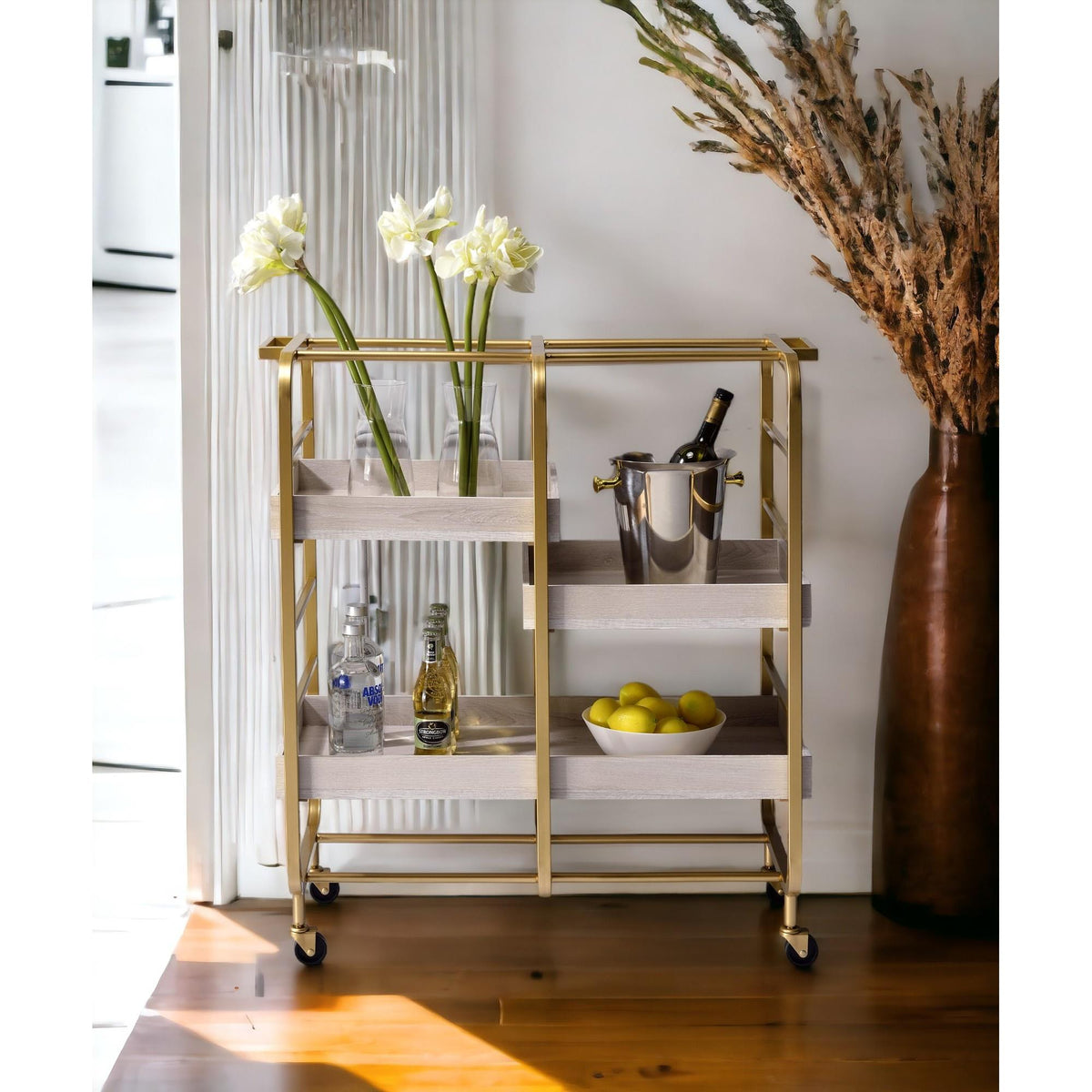 Agamemnon Gold & White Washed Finish Serving Cart