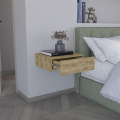 Floating Nightstand 5"H, Modern Wall-Mounted Bedside Shelf with Drawer, Macadamia