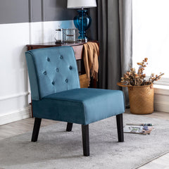 Venus 53" 2Piece Living Room Armless Button Tufted Pattern Accent Chair with Velvet Fabric and Premium High Density Foam Cushion, Blue