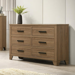 1pc Walnut Color Six Drawers Dresser Black Bar Pulls Transitional Style Bedroom Metal Center Glide