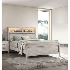 Agamemnon Bedroom 1pc Full Size Bed w Headboard Shelves and Light White Wash Contemporary Furniture