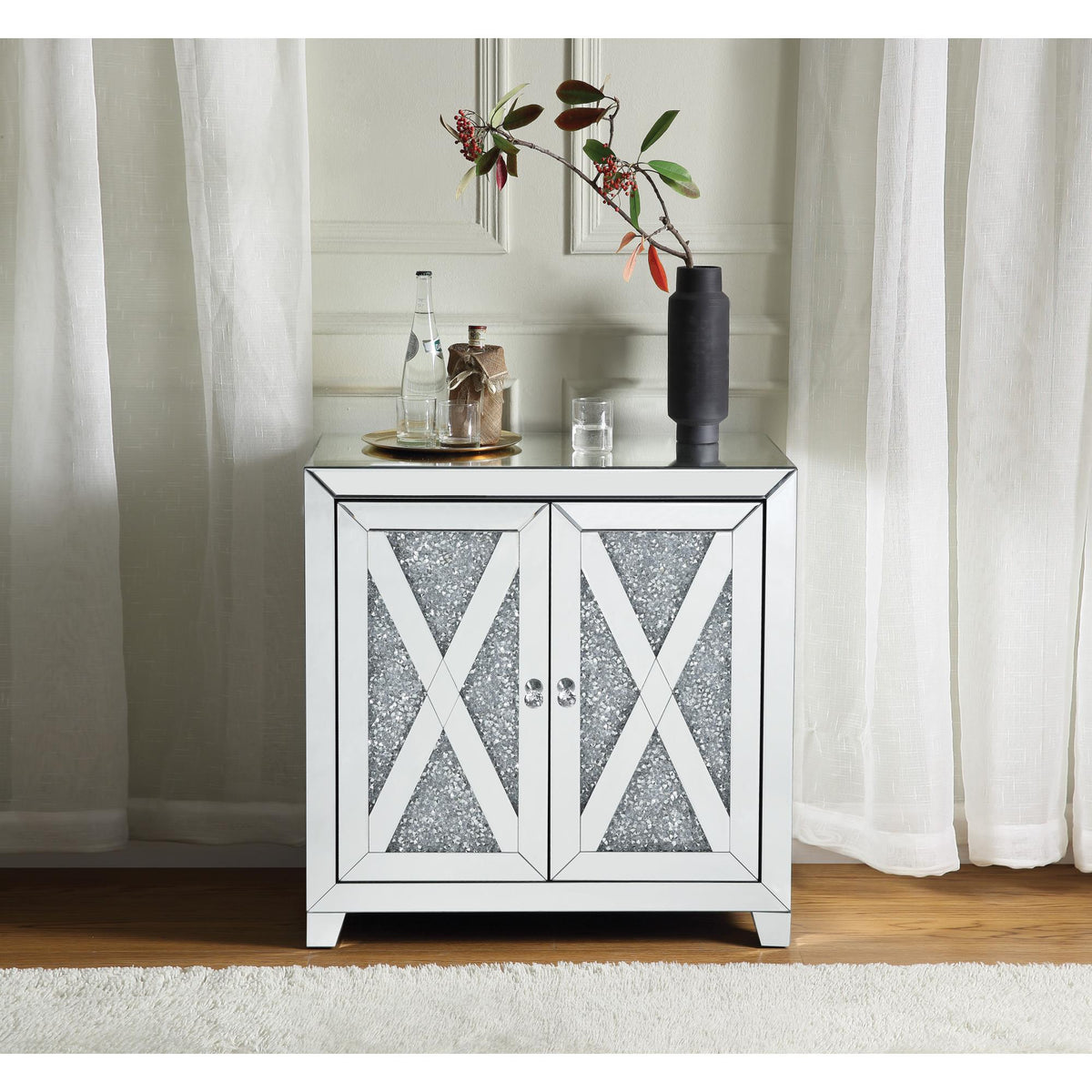 Infinity Mirrored & Faux Diamonds Console Cabinet