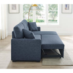 76.5" Linen Blend Upholstered Sectional with Pull-Out Bed and Chaise Storage