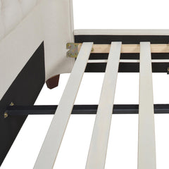 Record Shelter King Platform Bed Frame, Light Beige Linen