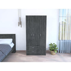 Crown 3 Door Armoire with Two Drawers, Shelves, and Hanging Rod - Smokey Oak . White
