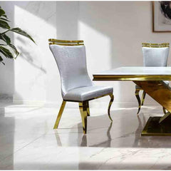 Silver Finish 2pc Side Chair Gold Legs Tiger Printed Upholstered Seat Dining Room