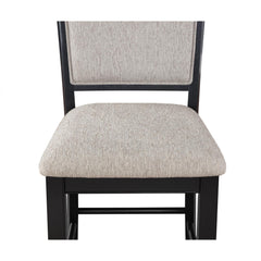Farmhouse Style 2pc Black Light Gray Counter Height Chair Bar Stool Footrest Upholstered Back Seat Wooden Furniture