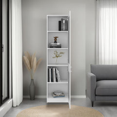 Home Double Glass Door Bookcase Cabinet with 5 Interior Shelves for Linen or Décor Storage for Living Rooms, Bedrooms or Laundry Rooms