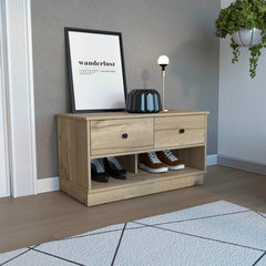Hercules Storage Bench, Two Drawers, Two Open Shelves, Light Oak