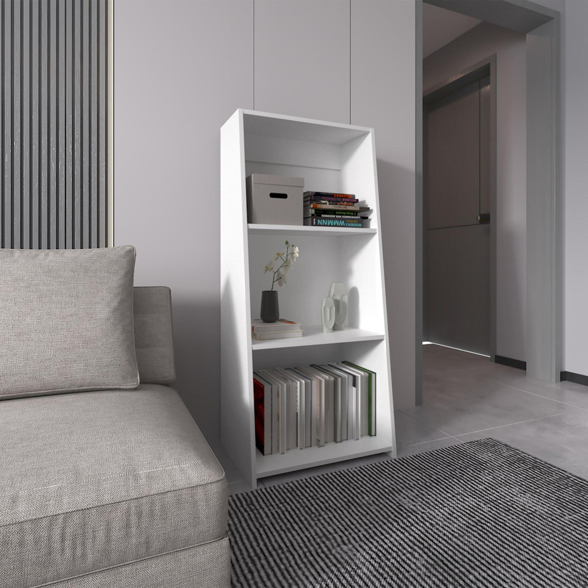 Zeus 47" Tall Three-Tier Ladder Bookcase White