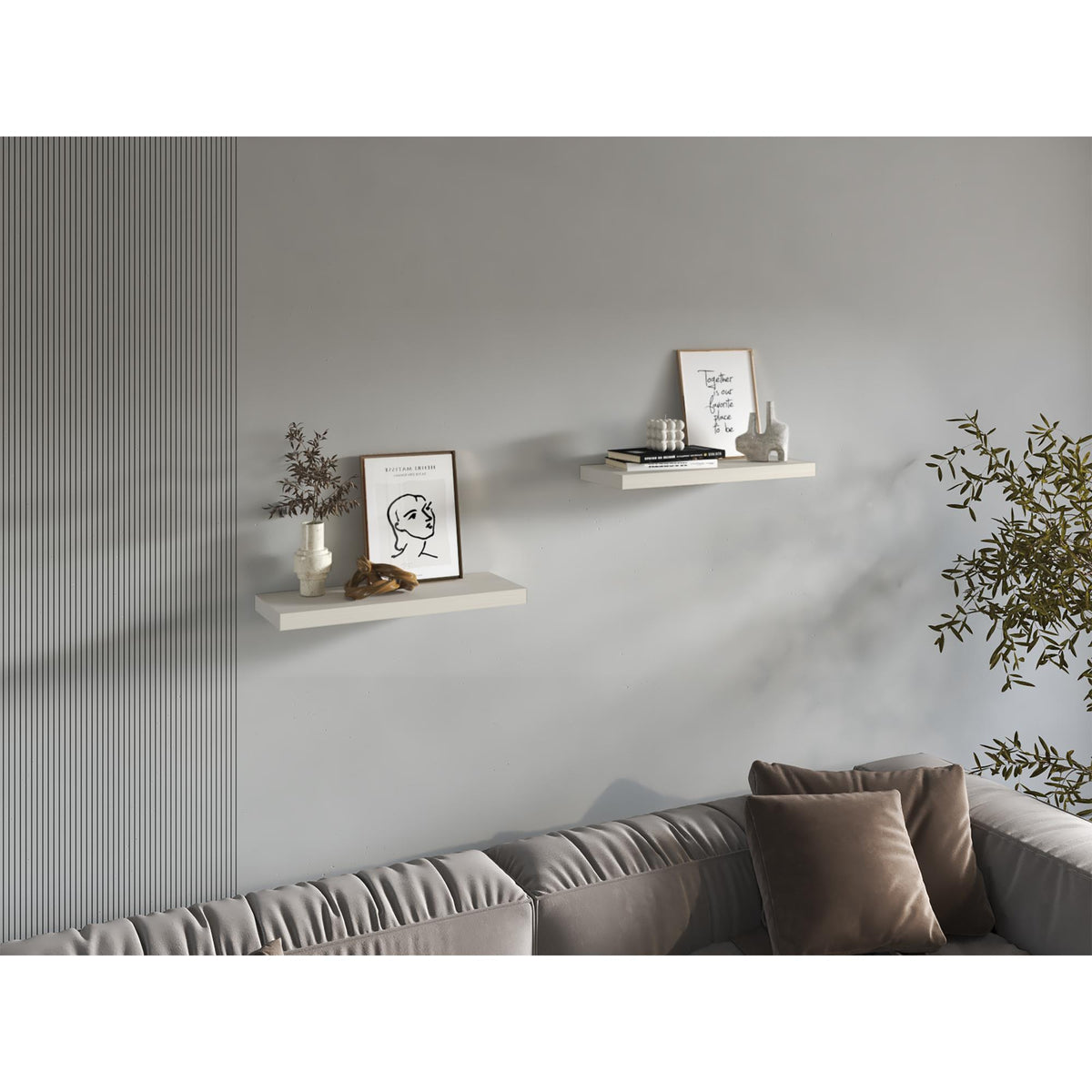 Floating Shelves, White Washed Oak, 2 Shelves, 1.50" H