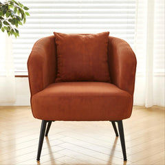 Velvet Accent Chair with Pillow, Modern Upholstered Armchair with Metal Legs, Comfy Barrel Chair for Living Room Bedroom