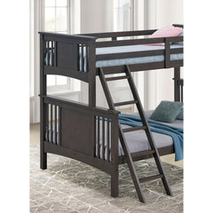 Modern Transitional Style Twin Over Full Bunk Bed With Ladder And Grey Mix Finish