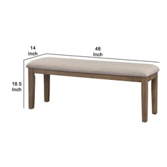 Sonata Style Wooden Bench with Fabric Upholstered Seat,Brown and Beige