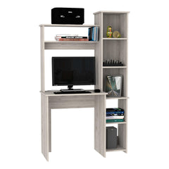 Asteroid Desk, Five Shelves, Two Superior Shelves, Light Gray