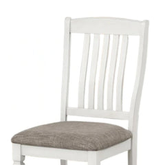 Comet Side Dining Chair Set of 2, Rustic White Wood, Gray Fabric, Slat Back