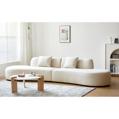 132" Curved Sofa with Throw Pillows, 6 Seater Luxury Velvet Couch with Half Moon Design and High-Density Foam, Ideal for Modern Living Room, Office & Apartment, Ivory