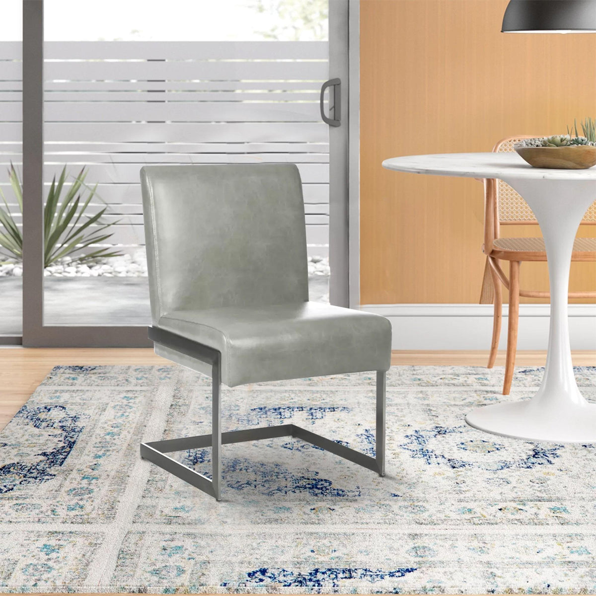 Agamemnon Upholstered with Dining Chair with Cantilever Base, Set of 2, Gray