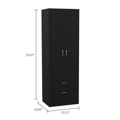Rhea Armoire, Rod, Double Door, Two Drawers, Metal Handles