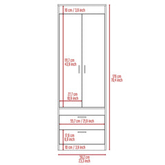 Rhea Armoire, Rod, Double Door, Two Drawers, Metal Handles