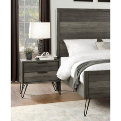 Contemporary Three-Tone Gray Finish Nightstand Perched atop Metal Legs Acacia Veneer Modern Bedroom Furniture