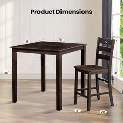 Transitional Style Espresso Finish 5pc Dining Table Set 1x Square Counter Height Dining Table 4x Slat Back Chairs Dining Room