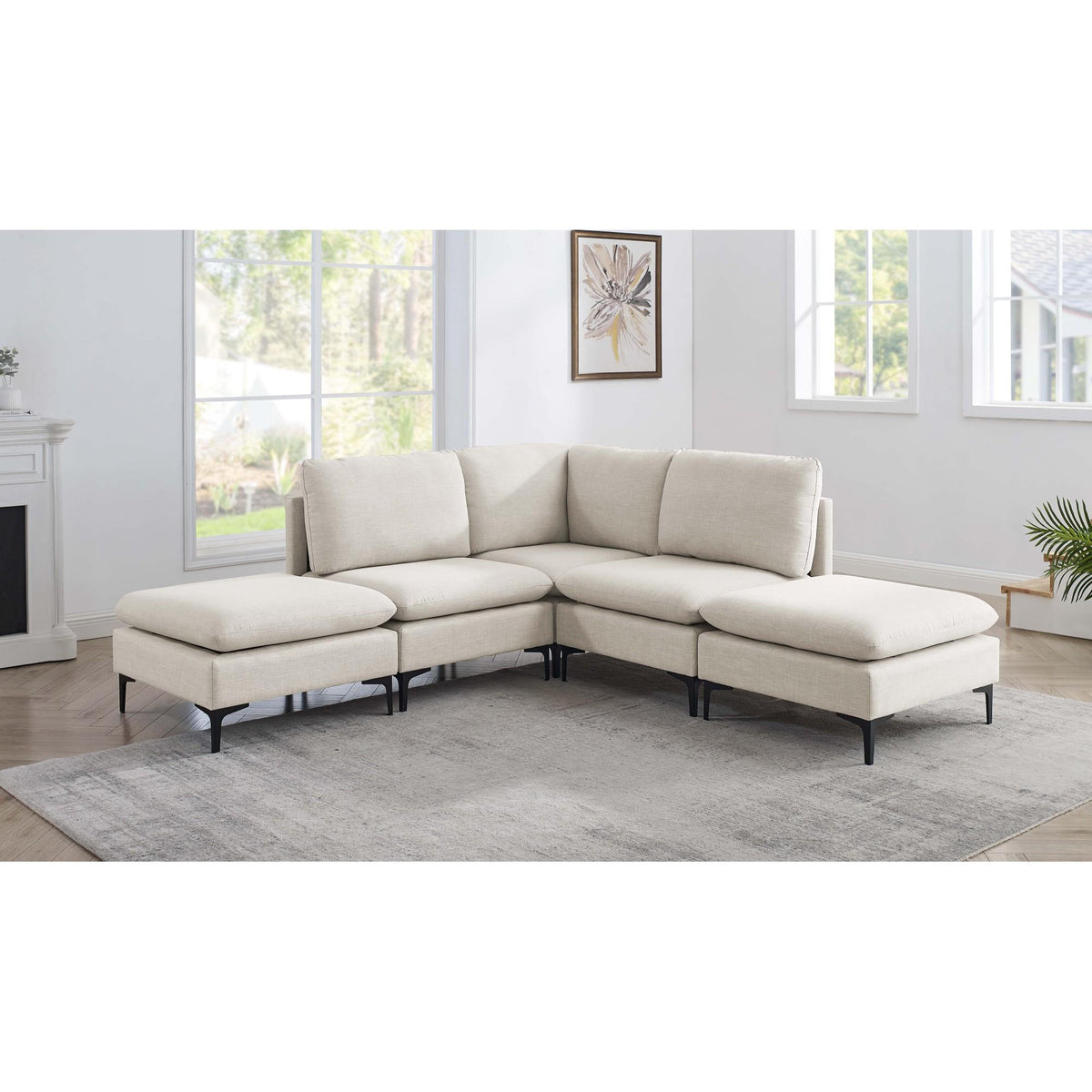 Linen Upholstered Modular Sectional with Metal Legs