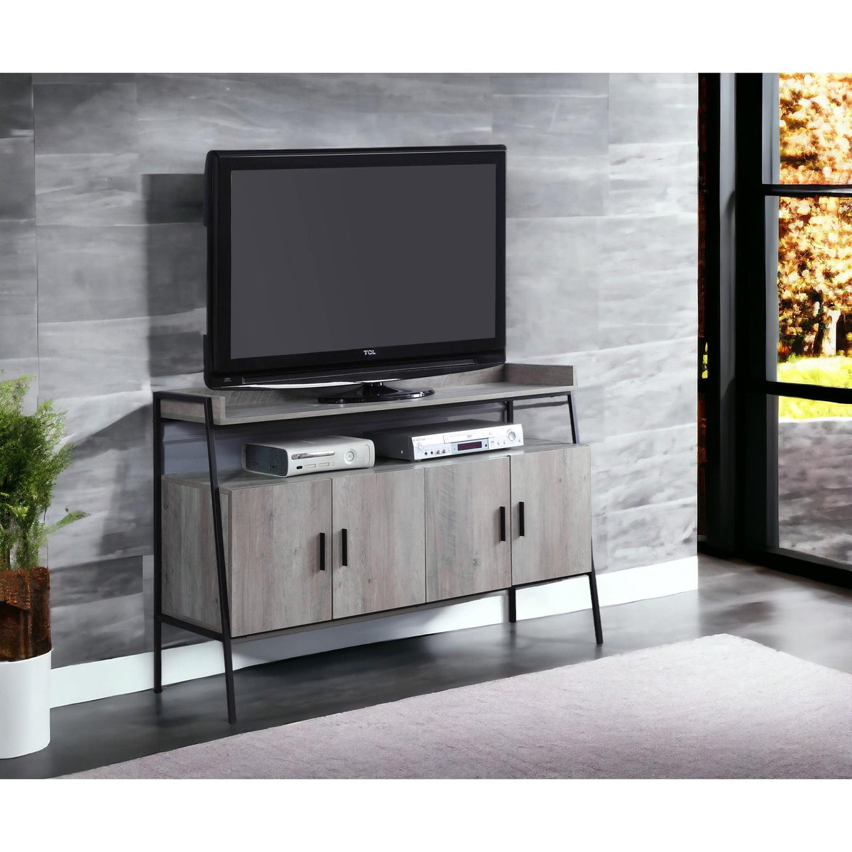 Aegisthus Gray Oak & Black Finish TV Stand