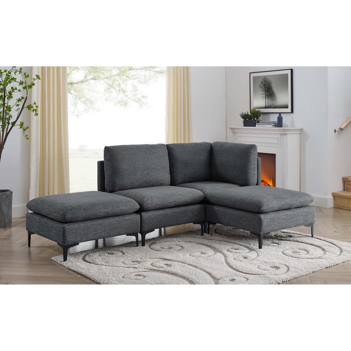 Linen Upholstered Modular Sectional with Metal Legs