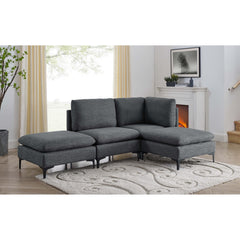 Linen Upholstered Modular Sectional with Metal Legs