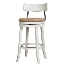 31" Wood Bar-Height Bar Stool with Natural Seagrass Seat, Reclaimed White, 1PC