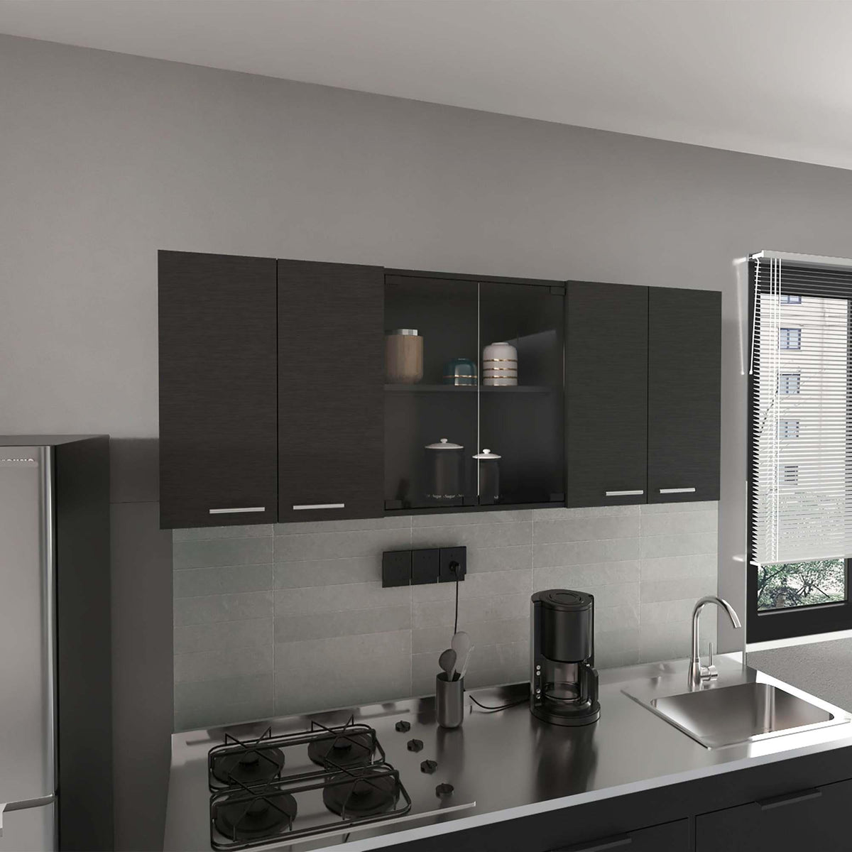59-inch Two Center Glass Doors Wall Cabinet Wenge
