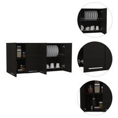 120 Wall Cabinet, Four Doors, Two Cabinets, Two Shelves -Black