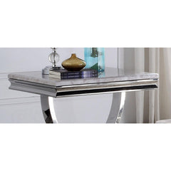 1pc End Table Modern Glam Style 18mm Faux Marble On Top Pedestal Base Stainless Steel Metal Structure Chroma Finish Coffee Table-Not Included