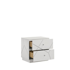 Record Nightstand – Lacquer Finish with Geometric Design and Velvet-Lined Drawers for Modern Bedrooms
