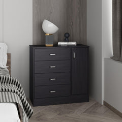Genesis Four Drawer, One Door Dresser With Spacious Storage, Modern Bedroom Organizer, Black