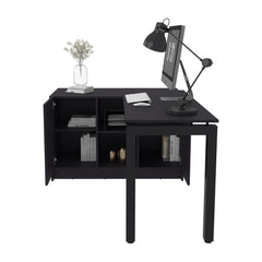 Andromache Rotable Desk 72-Inch Wide or Compact, Adjustable Workstation In Two Directions with Storage Compartments, For Home Office or Studio, Black
