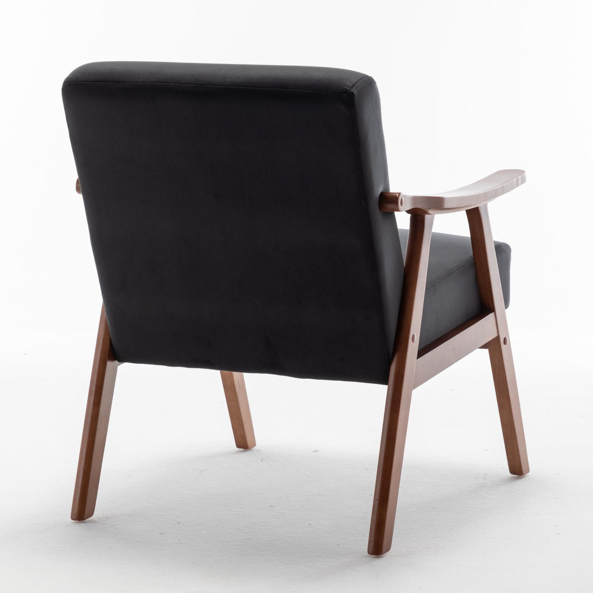 Accent Chair with Velvet Upholstery and Solid Wood Frame, Classic Mid-Century Modern Living Room Furniture for Extra Seating, Black